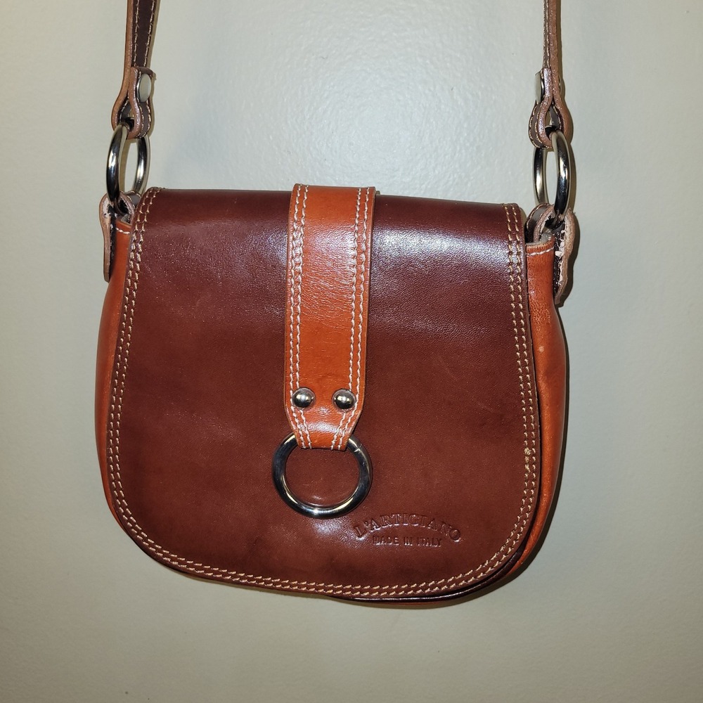 L'Artigiano Made in Italy Leather Crossbody Bag Brown‎ Saddle Purse Vintage